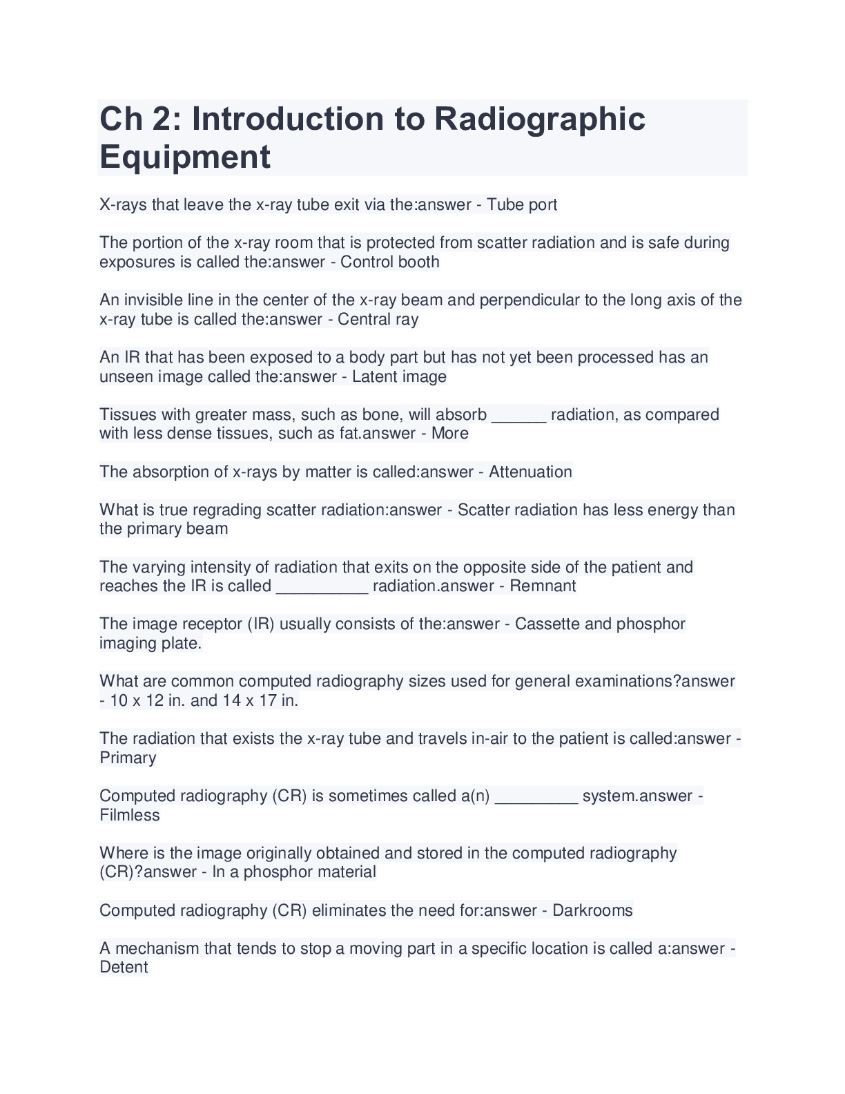 Ch 2 Introduction to Radiographic Equipment Browsegrades